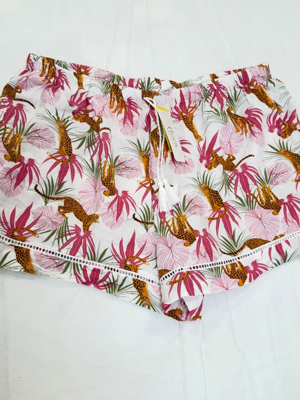 NWT Flora by Flora Nikrooz Sz LG Tropical Pink Green Cheetah Print Lounge Shorts